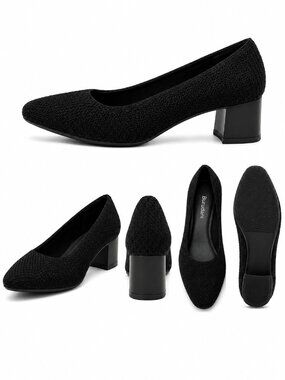 Burudani Women’s Black Round Toe Block Heel Shoes, Size, 10